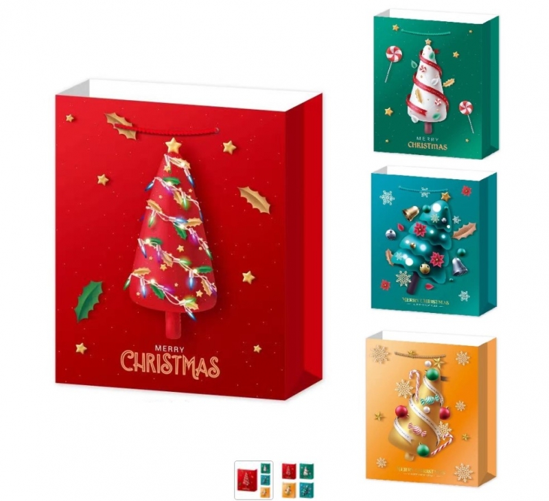 Пакет новогодний бумажный M  Merry Christmas 3D 26*32*10см R97038-M